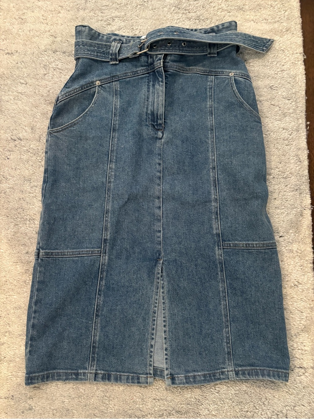 SUNCOO Paris Blue Denim Skirt with Detachable Belt